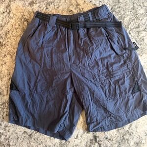 LL Bean Mens River Driver Shorts Navy Blue Nylon Mesh Liner Belted M 274658